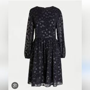 J.Crew A-line Dress In Black Metallic Dot Jacquard Long Sleeve Size 4